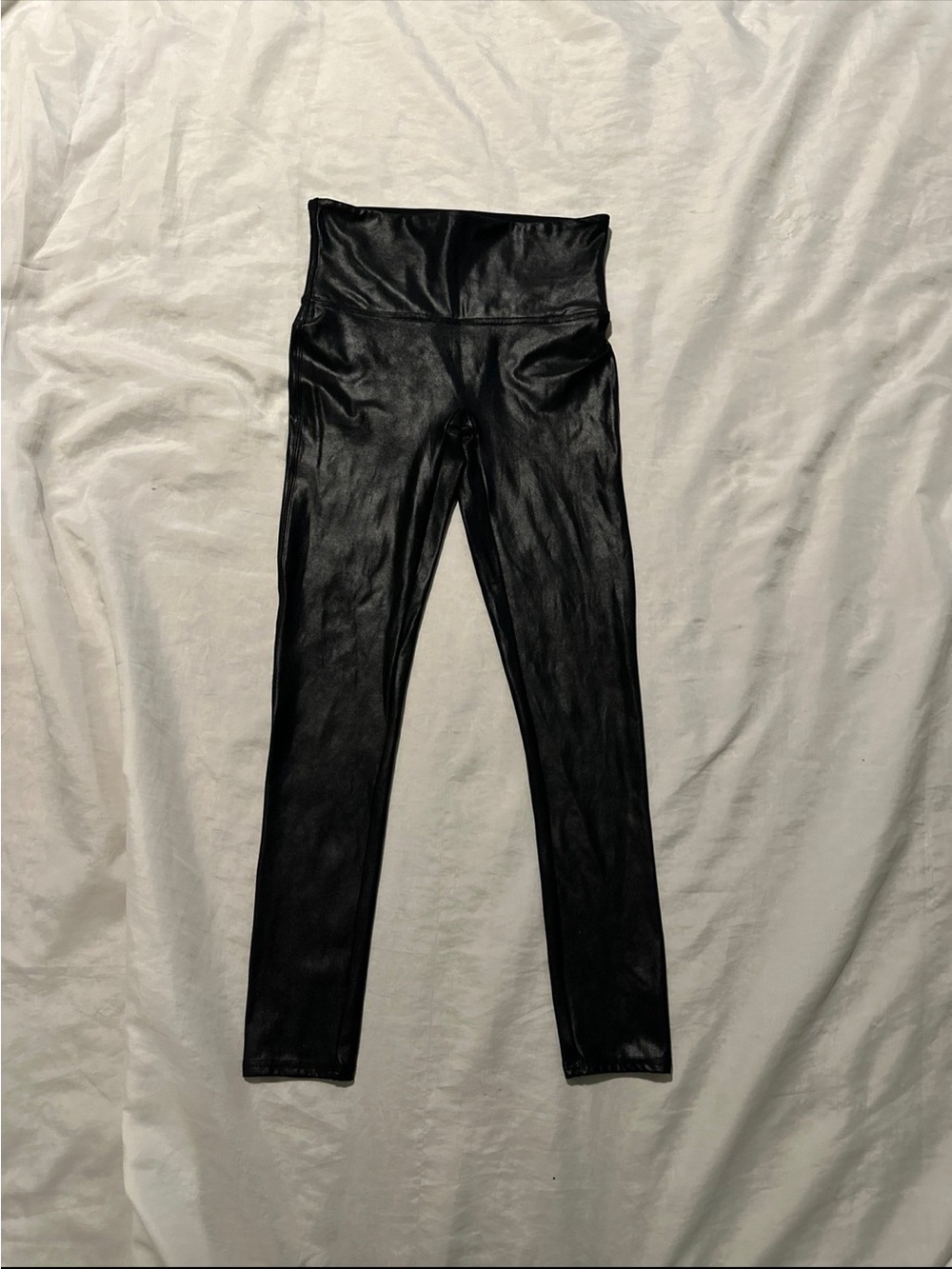 Spanx Black Faux Leather Leggings Sz M Petite